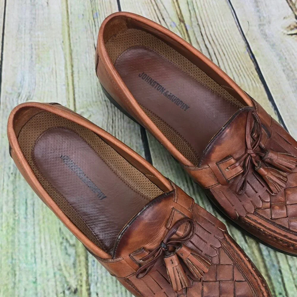 Johnston‎ & Murphy Halsey Loafers Men's 11.5 M Brown Woven Kiltie Tassel 20-2394